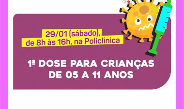 Prefeitura de Ubá realiza neste sábado (29) vacinação de crianças de 05 a 11 anos