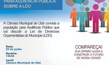 Câmara Municipal convida população para audiência pública sobre a LDO