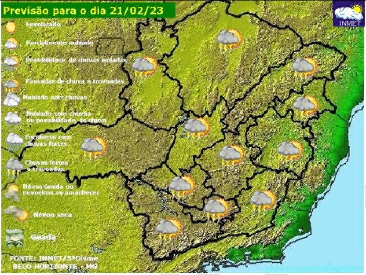 Previsão do tempo para Minas Gerais nesta terça-feira, 21 de fevereiro