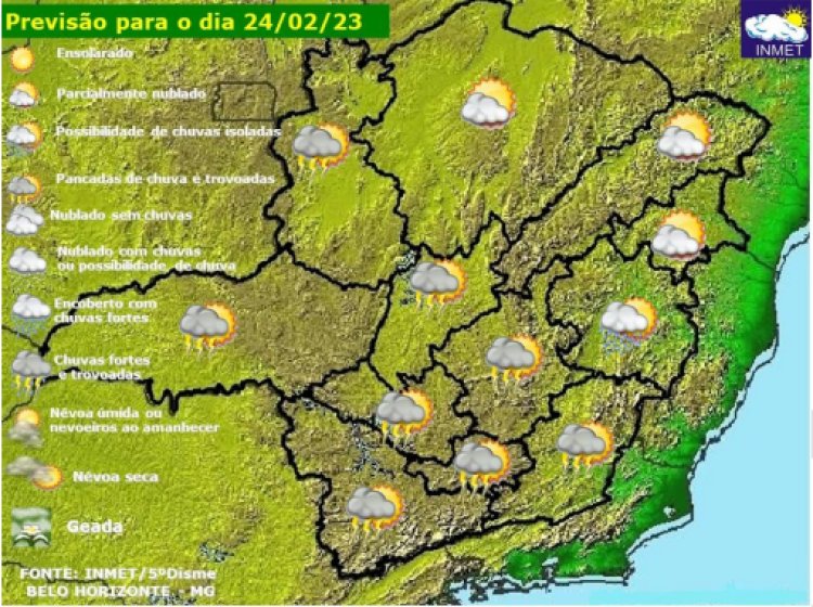 Previsão do tempo para Minas Gerais nesta sexta-feira, 24 de fevereiro