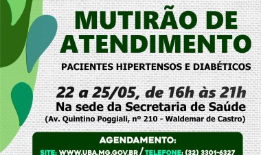 Ubá: Saúde promove atendimento à hipertensos e diabéticos em horário especial