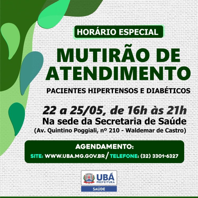 Ubá: Saúde promove atendimento à hipertensos e diabéticos em horário especial