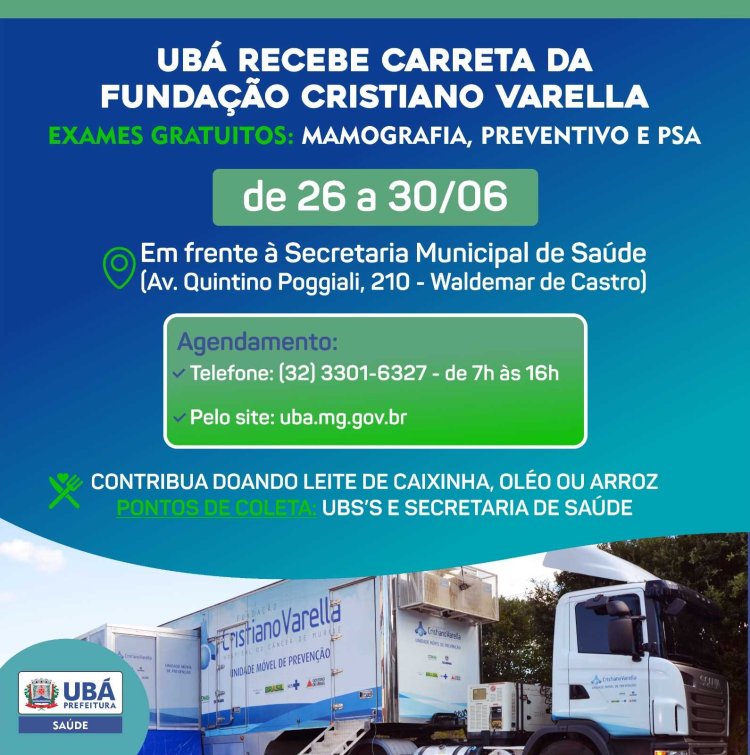 Unidade Móvel da Fundação Cristiano Varella estará em Ubá a partir de 26/06