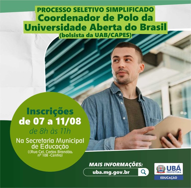 Ubá: Publicado edital de seleção de coordenador de Polo UAB