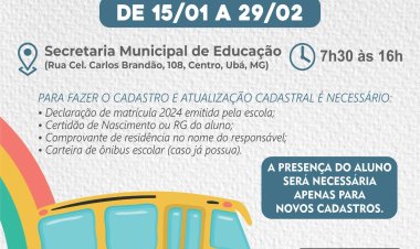 Cadastramento do Transporte Escolar 2024 começa em 15 de janeiro