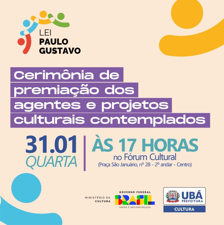Ubá: Cultura realiza premiação dos contemplados pela Lei Paulo Gustavo