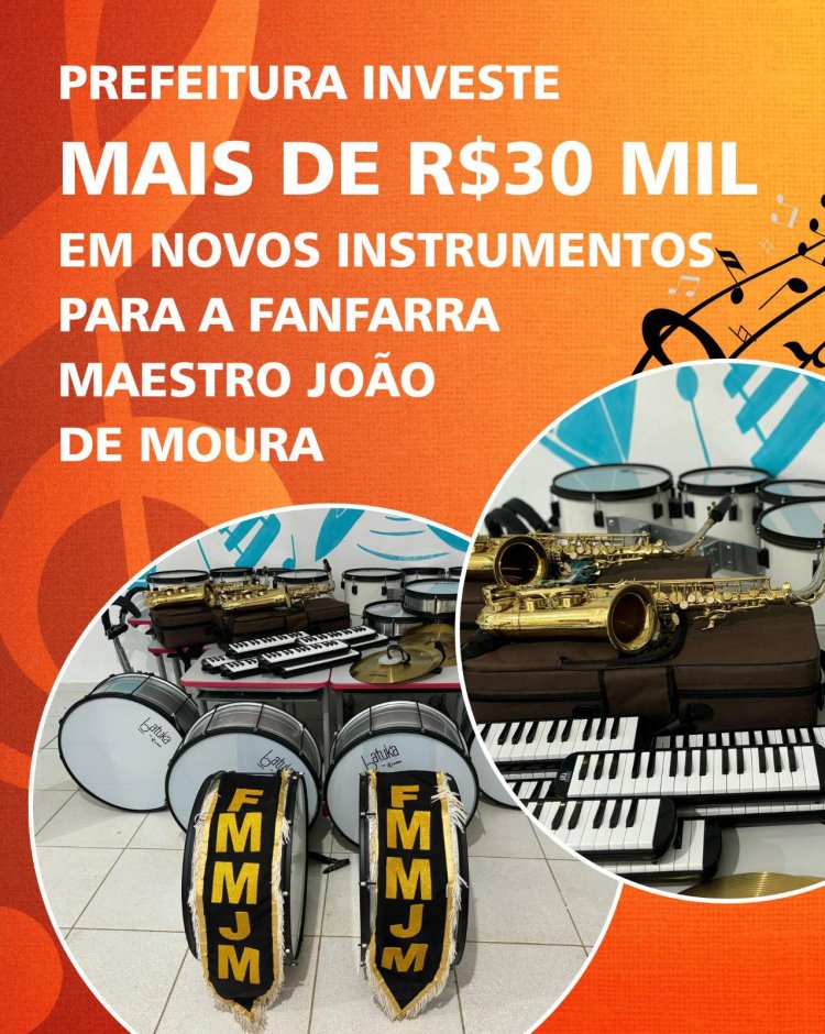 Prefeitura de Divinésia investe mais de R$30 mil em novos instrumentos para a Fanfarra Maestro João de Moura