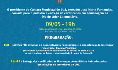 Poder Legislativo celebra o Dia do Líder Comunitário em 09 de maio