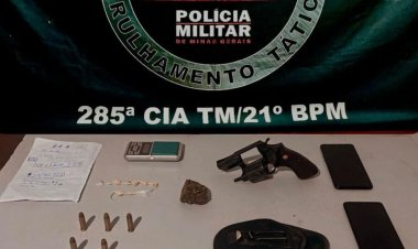 Polícia Militar prende suspeito de liderar facção criminosa por tráfico de drogas, porte de arma e mandado de prisão no povoado São Domingos em Ubá
