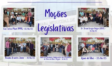 Confira as Moções que homenagearam instituições e personalidades em junho