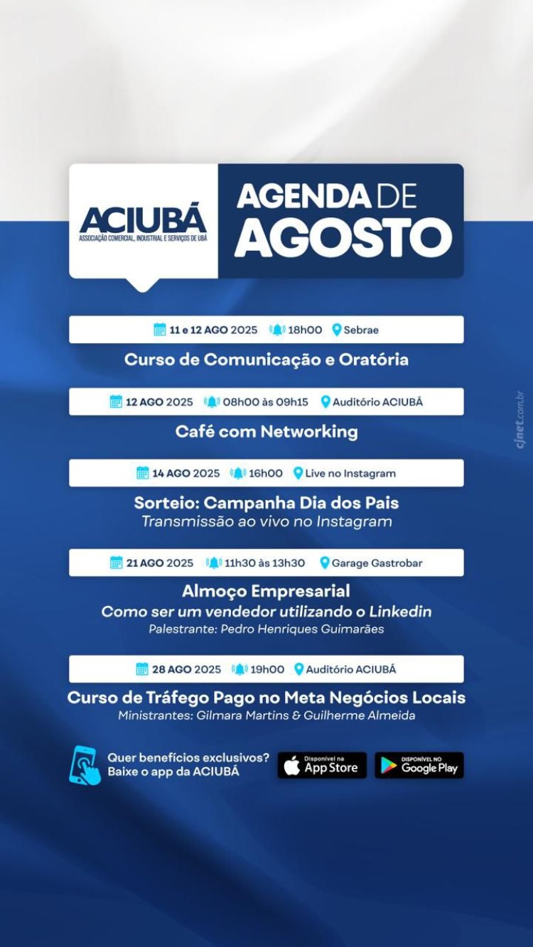 Confira a Agenda de Agosto da ACIUBÁ